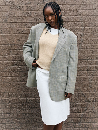 Vintage Silk and Wool Plaid Blazer in Cream Multi
