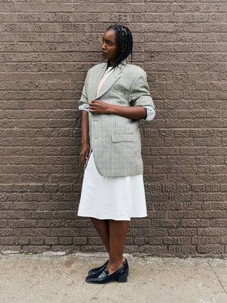 Vintage Silk and Wool Plaid Blazer in Cream Multi