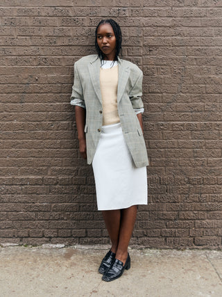 Vintage Silk and Wool Plaid Blazer in Cream Multi