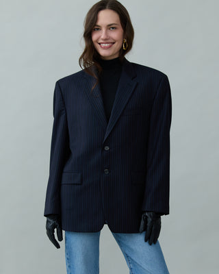 Vintage Wool Blazer in Navy Pinstripe