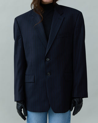 Vintage Wool Blazer in Navy Pinstripe