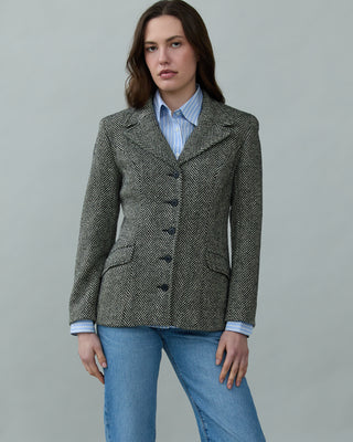 Vintage Fitted Waist Herringbone Blazer
