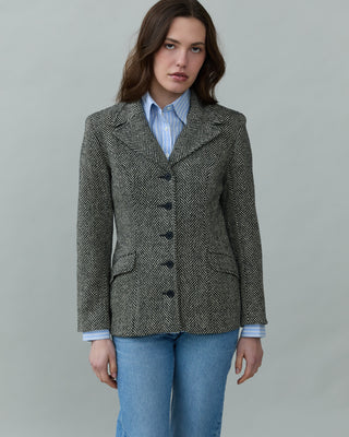 Vintage Fitted Waist Herringbone Blazer