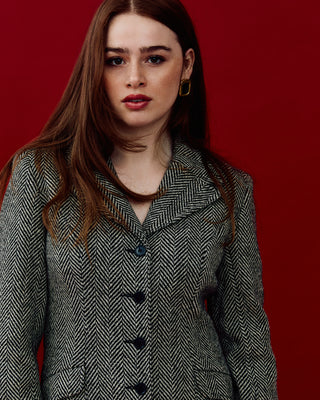 Vintage Fitted Waist Herringbone Blazer