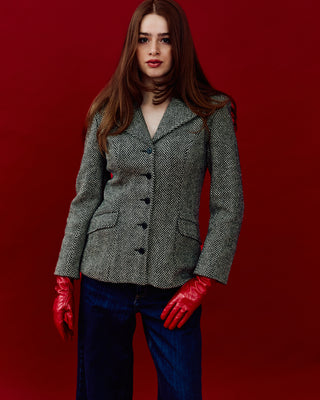 Vintage Fitted Waist Herringbone Blazer