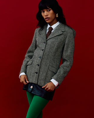 Vintage Fitted Waist Herringbone Blazer