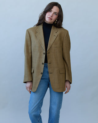 Vintage Wool Windowpane Blazer in Tan