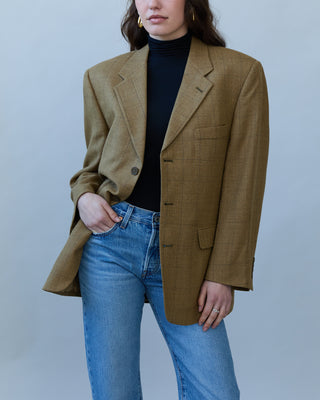 Vintage Wool Windowpane Blazer in Tan
