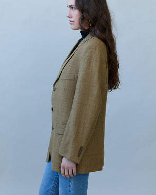 Vintage Wool Windowpane Blazer in Tan