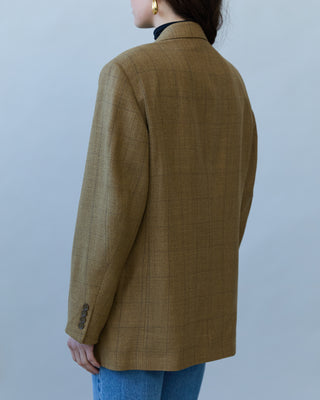 Vintage Wool Windowpane Blazer in Tan