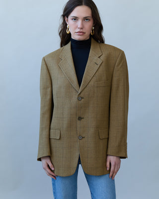 Vintage Wool Windowpane Blazer in Tan