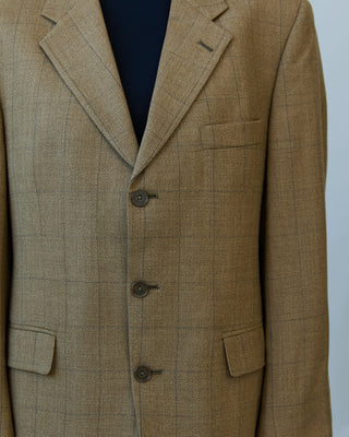 Vintage Wool Windowpane Blazer in Tan