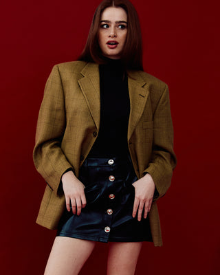 Vintage Wool Windowpane Blazer in Tan