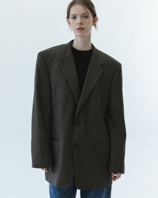 Wool and Cashmere Blazer in Micro Plaid