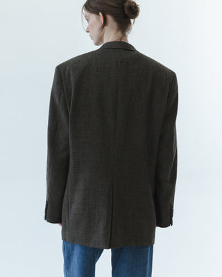 Wool and Cashmere Blazer in Micro Plaid