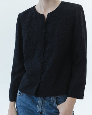 Silk Brocade Button Closure Top in Black