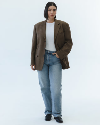 Wool Micro Plaid Blazer in Brown Multi