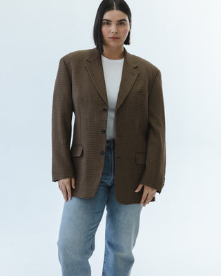 Wool Micro Plaid Blazer in Brown Multi