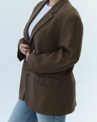 Wool Micro Plaid Blazer in Brown Multi