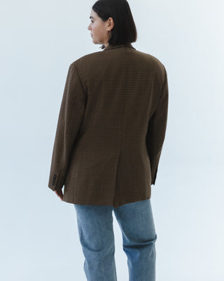 Wool Micro Plaid Blazer in Brown Multi