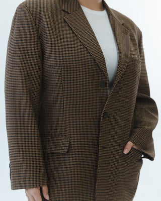 Wool Micro Plaid Blazer in Brown Multi