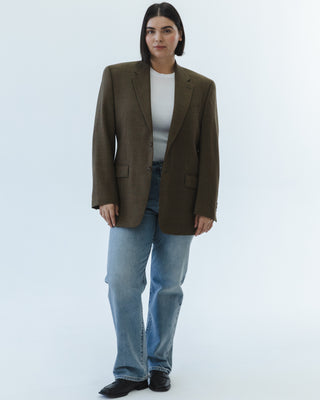 Wool Micro Plaid Blazer in Dark Brown Multi