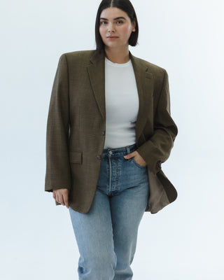 Wool Micro Plaid Blazer in Dark Brown Multi