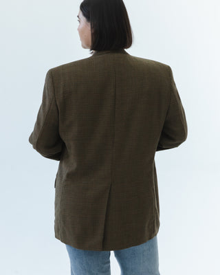 Wool Micro Plaid Blazer in Dark Brown Multi