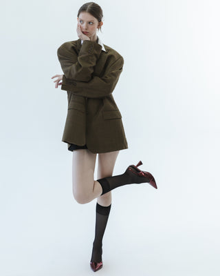 Wool Micro Plaid Blazer in Dark Brown Multi