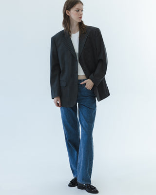 Classic Oversized Blazer in Dark Gray Pinstripe
