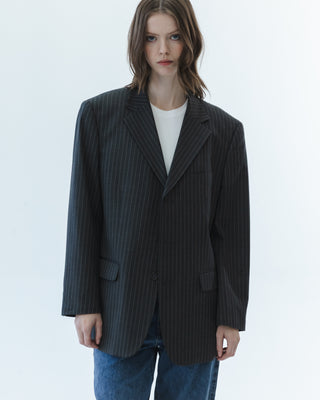 Classic Oversized Blazer in Dark Gray Pinstripe