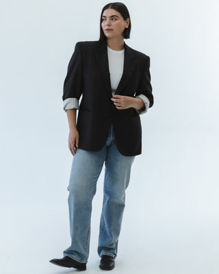 Wool Blazer in Brown Pinstripe