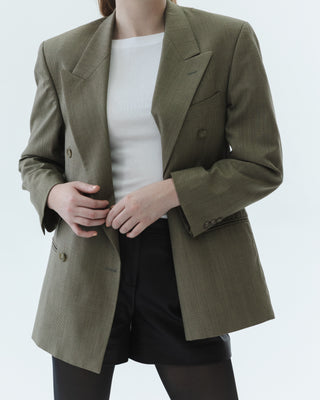 Wool Double Breasted Blazer in Taupe