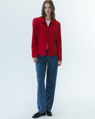 Silk Collared Jacket in Cherry Red