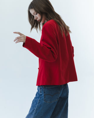 Silk Collared Jacket in Cherry Red