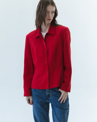 Silk Collared Jacket in Cherry Red