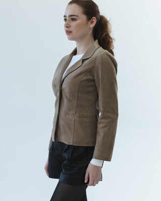 Leather Blazer Jacket in Taupe