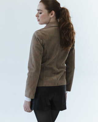 Leather Blazer Jacket in Taupe