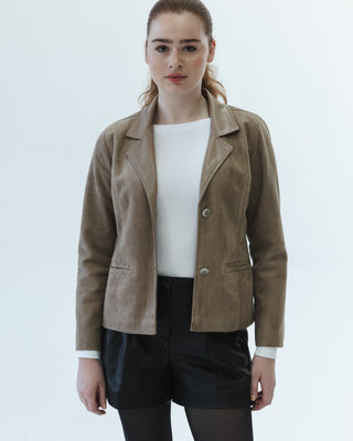 Leather Blazer Jacket in Taupe