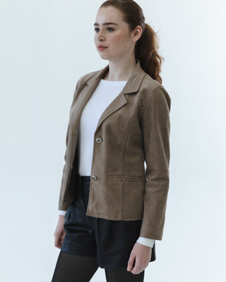 Leather Blazer Jacket in Taupe