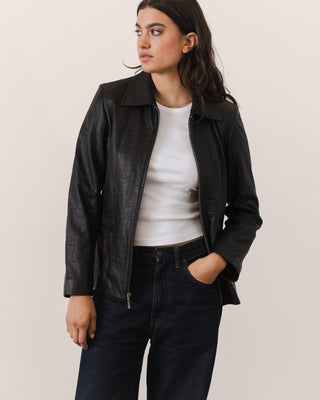 Dark Brown Croc Leather Jacket