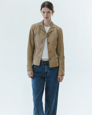 Leather Blazer Jacket in Tan