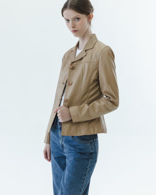 Leather Blazer Jacket in Tan