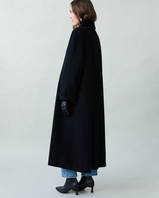 Velvet Trim Wool Coat in Black