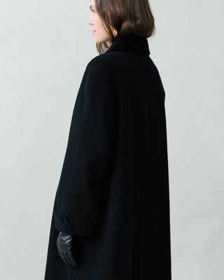 Velvet Trim Wool Coat in Black
