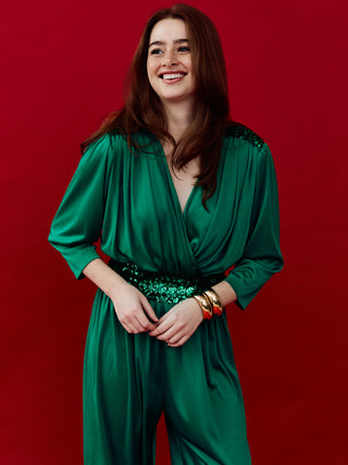 70's Sequin Detail Jumpsuit in Green