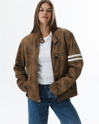 Vintage Sporty Leather Jacket Brown