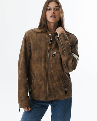 Vintage Sporty Leather Jacket Brown