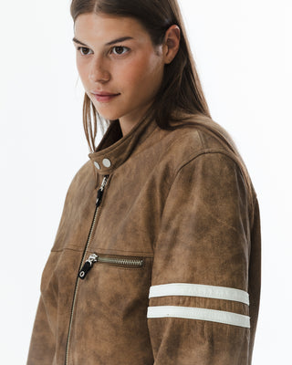 Vintage Sporty Leather Jacket Brown