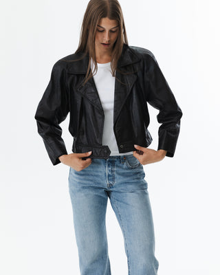 Vintage Black Cropped Leather Jacket